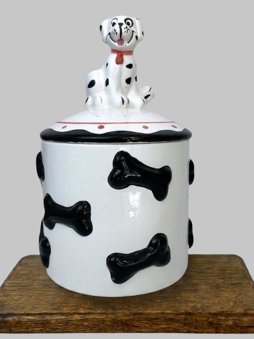101 Dalmatians Cookie Treat Jar White Black Bones Red Accents Vintage 1993 - Picture 3 of 16